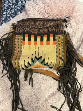American Darling Multicolor Woven Fringe Crossbody Bag